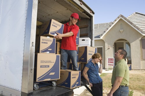 Packed boxes and storage-ready furniture for a Hackney move